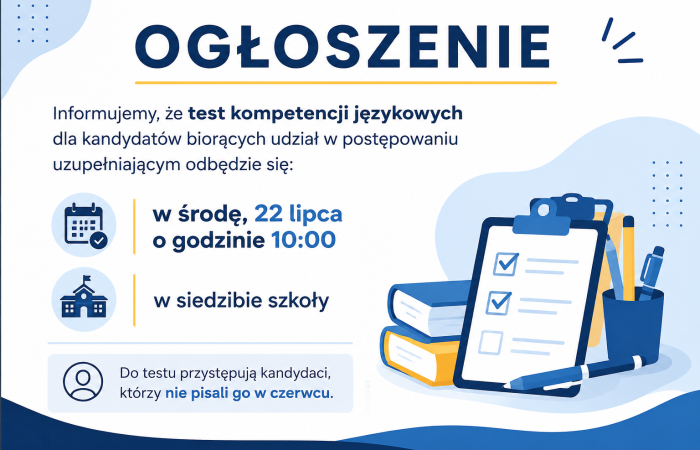 Test kompetencji językowych dla kandydatów biorących udział w postępowaniu uzupełniającym