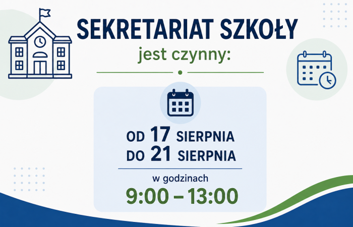 Godziny pracy sekretariatu w dniach od 17-21 sierpnia 2026r.
