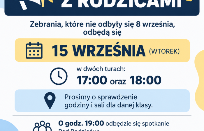 Zebrania z Rodzicami – 15 września